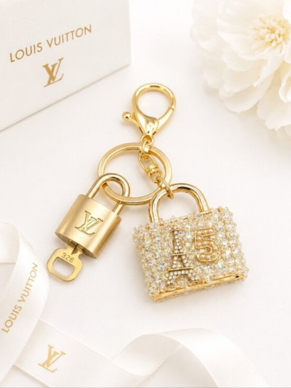 Authentic Louis Vuitton Gold Padlock & Key 🔒 LV Bag Charm Unbranded Keychain